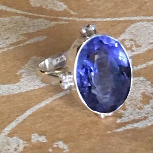 SALE Elegant 925 Sterling Silver and Blue Tanzanite Gemstone Ring